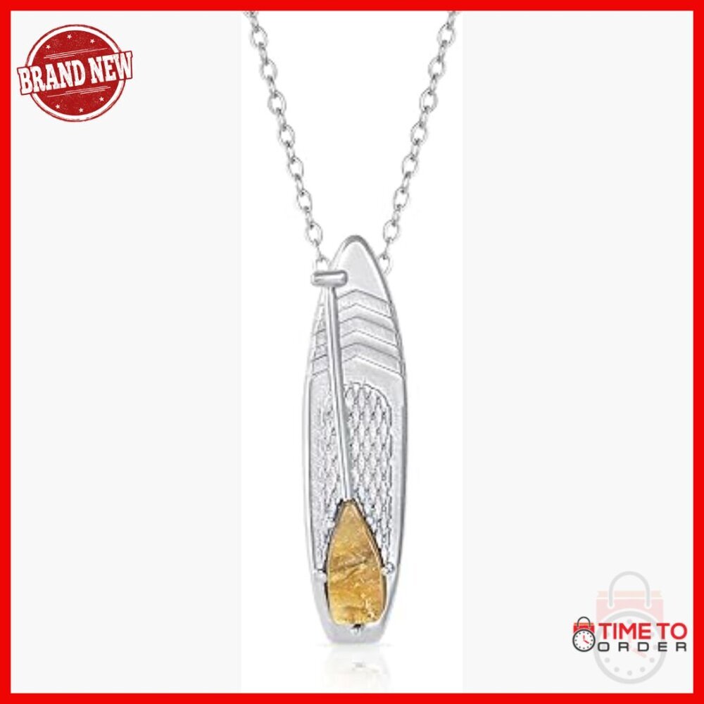 Sterling Silver Pendant Necklace with Citrine Gemstone SUP Charm